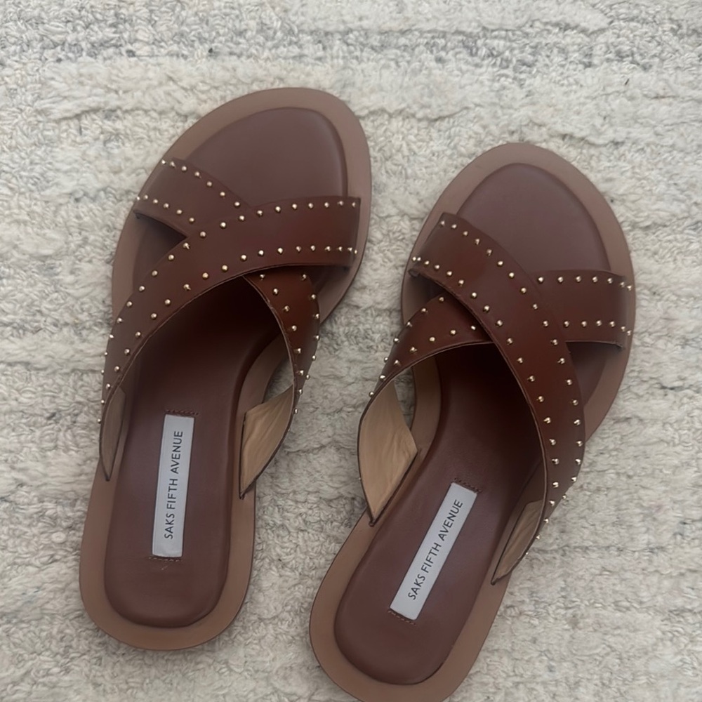 Saks Fifth Avenue Brown Studded Women's Sandals